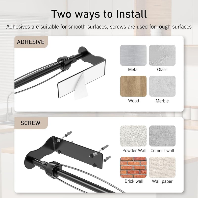 SetSail Paper Towel Holder, Single Hand Operable Paper Towel Holder Under Cabinet with Adjustable Damper, Easy Tear, Wall Mount, Self-Adhesive or Drilled for Kitchen Bathroom, Black - Image 5